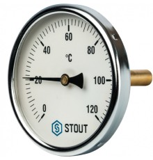 Термометр биметаллический 100 мм 1/2", 120°C с погружной гильзой 75 мм STOUT