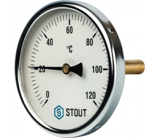 Термометр биметаллический 100 мм 1/2", 120°C с погружной гильзой 75 мм STOUT