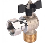 Кран шаровой с накидной гайкой угловой НР 3/4x3/4 с накидной гайкой, ручка бабочка Stout