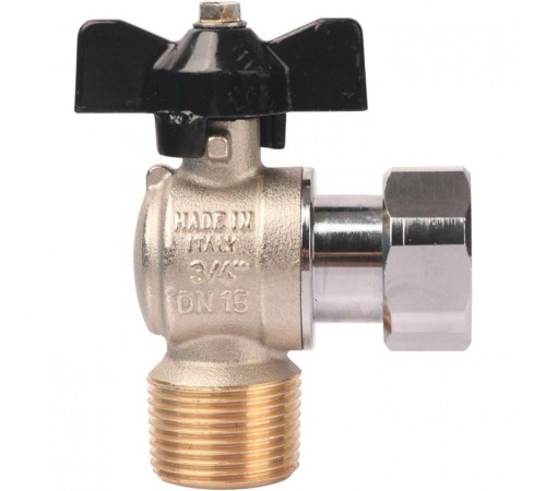 Кран шаровой с накидной гайкой угловой НР 3/4x3/4 с накидной гайкой, ручка бабочка Stout
