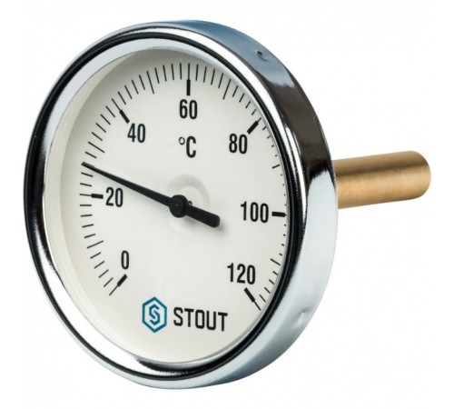Термометр биметаллический 80 мм 1/2", 120°C с погружной гильзой 75 мм STOUT