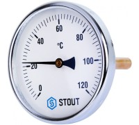 Термометр биметаллический 100 мм 1/2", 120°C с погружной гильзой 100 мм STOUT