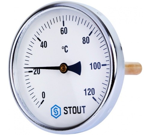Термометр биметаллический 100 мм 1/2", 120°C с погружной гильзой 100 мм STOUT