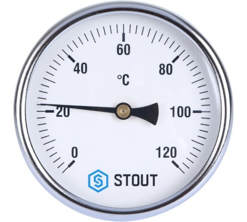 Термометр биметаллический 100 мм 1/2", 120°C с погружной гильзой 100 мм STOUT
