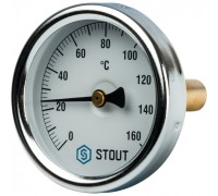 Термометр биметаллический 63 мм 1/2", 160°C с погружной гильзой 50 мм STOUT