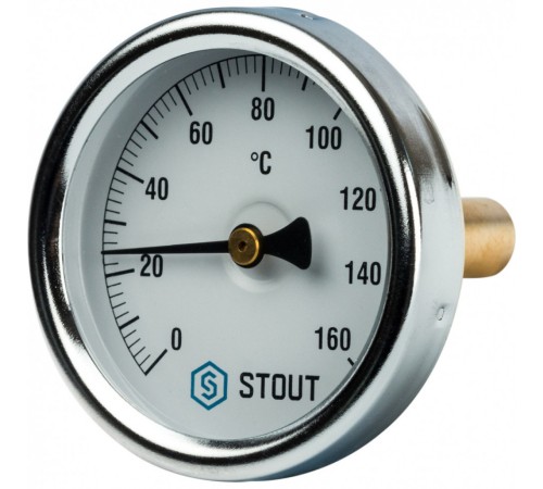 Термометр биметаллический 63 мм 1/2", 160°C с погружной гильзой 50 мм STOUT