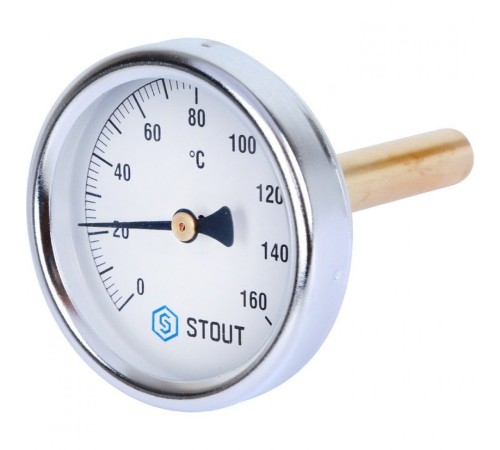 Термометр биметаллический 63 мм 1/2", 160°C с погружной гильзой 75 мм STOUT