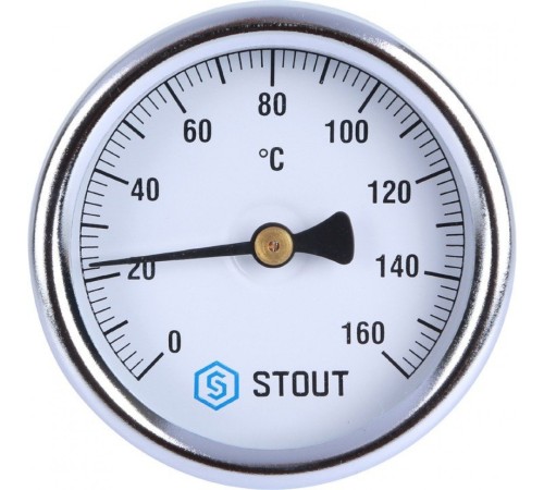 Термометр биметаллический 63 мм 1/2", 160°C с погружной гильзой 75 мм STOUT