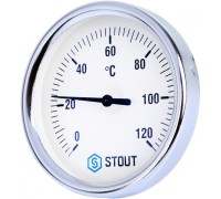 Термометр биметаллический 80 мм 1/2", 120°C с погружной гильзой 50 мм, с самоуплотнением STOUT