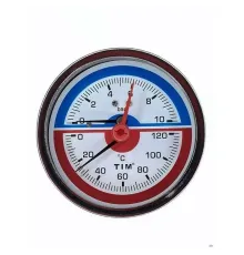Термоманометр аксиальный 80 мм 1/2", 10 бар TIM