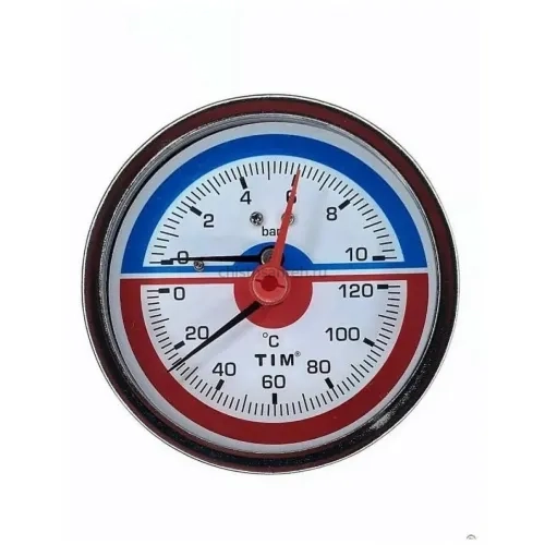 Термоманометр аксиальный 80 мм 1/2", 10 бар TIM