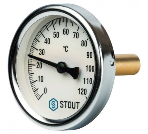 Термометр биметаллический 63 мм 1/2", 120°C с погружной гильзой 50 мм STOUT