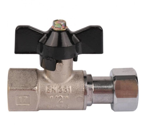 Кран шаровой с накидной гайкой ВР 1/2x1/2 с накидной гайкой, ручка бабочка Stout