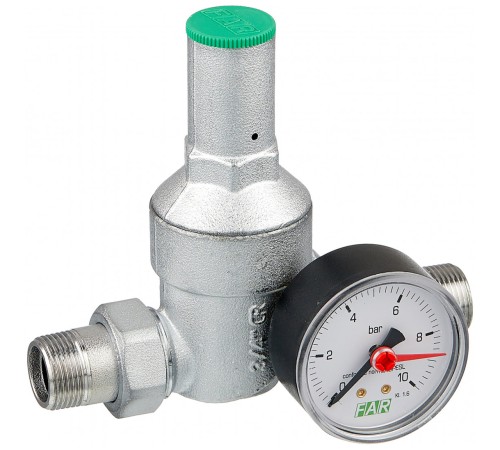 Редуктор давления хром FAR 3/4" наружный-наружный, c манометром FA 2815 34 (ФАР) Редуктор давления хром FAR 3/4" наружный-наружный, c манометром FA 2815 34 (ФАР)
