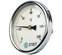 Термометр биметаллический 100 мм 1/2", 120°C с погружной гильзой 50 мм STOUT