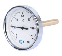 Термометр биметаллический 80 мм 1/2", 120°C с погружной гильзой 100 мм STOUT