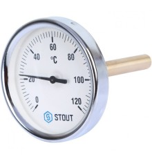 Термометр биметаллический 80 мм 1/2", 120°C с погружной гильзой 100 мм STOUT
