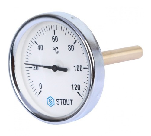 Термометр биметаллический 80 мм 1/2", 120°C с погружной гильзой 100 мм STOUT