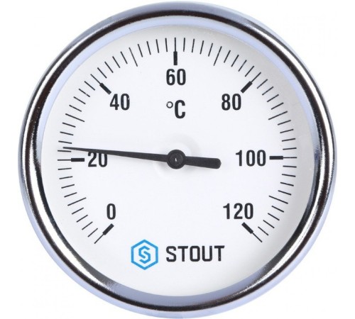 Термометр биметаллический 80 мм 1/2", 120°C с погружной гильзой 100 мм STOUT