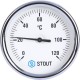 Термометр биметаллический 80 мм 1/2", 120°C с погружной гильзой 100 мм STOUT