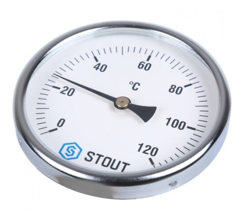 Термометр биметаллический 80 мм 1/2", 120°C с погружной гильзой 100 мм STOUT