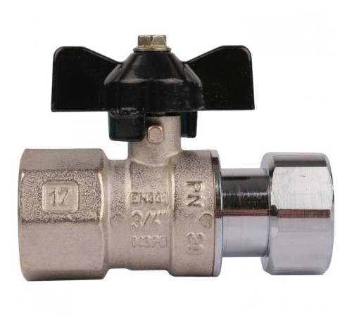 Кран шаровой с накидной гайкой ВР 3/4x3/4 с накидной гайкой, ручка бабочка Stout