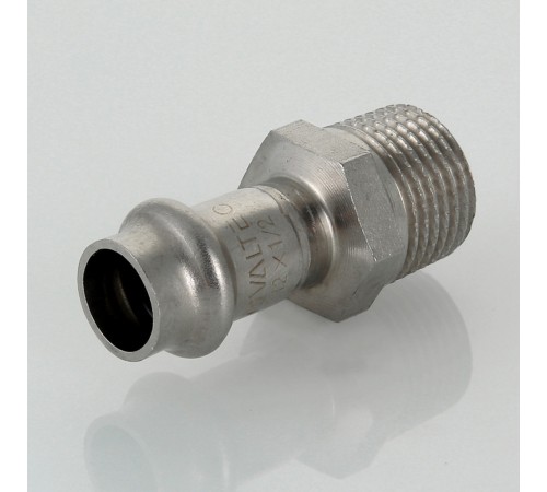 Пресс-муфта с наружной резьбой 28 мм х 3/4"  из нержавеющей стали VTi.901.I.002805 VALTEC (ВАЛТЕК)