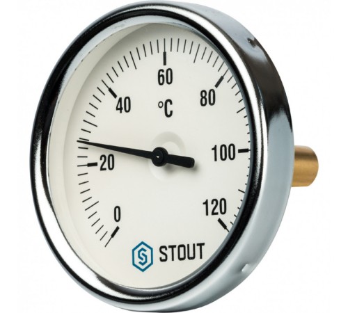 Термометр биметаллический 80 мм 1/2", 120°C с погружной гильзой 50 мм STOUT