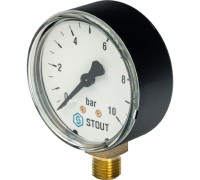 Манометр радиальный 63 мм 1/4", 0-10 бар STOUT