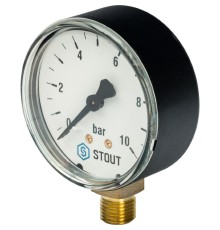 Манометр радиальный 63 мм 1/4", 0-10 бар STOUT