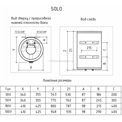 Водонагреватель Thermex Solo 80 V электрический накопительный (151 078 Термекс)