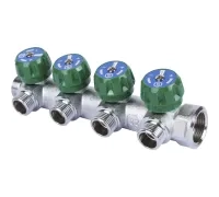 Коллектор регулирующий распределительный 3/4" с 4 отводами 1/2", плоское уплотнение STOUT