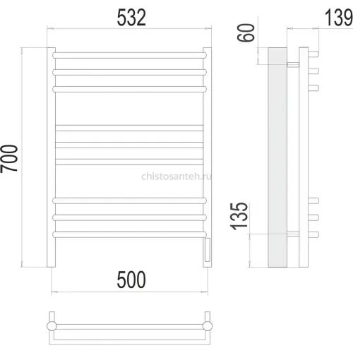 Прато П9 500х700 электро (sensor quick touch) Полотенцесушитель TERMINUS