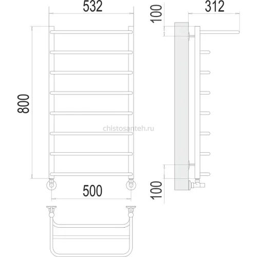 Полка П8 500х800  Полотенцесушитель TERMINUS