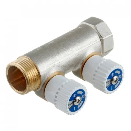Коллектор Stout (SMB 6851 341202) 3/4 ВР(г) х 2 выхода 1/2 НР(ш) х 3/4 НР(ш) регулируeмый